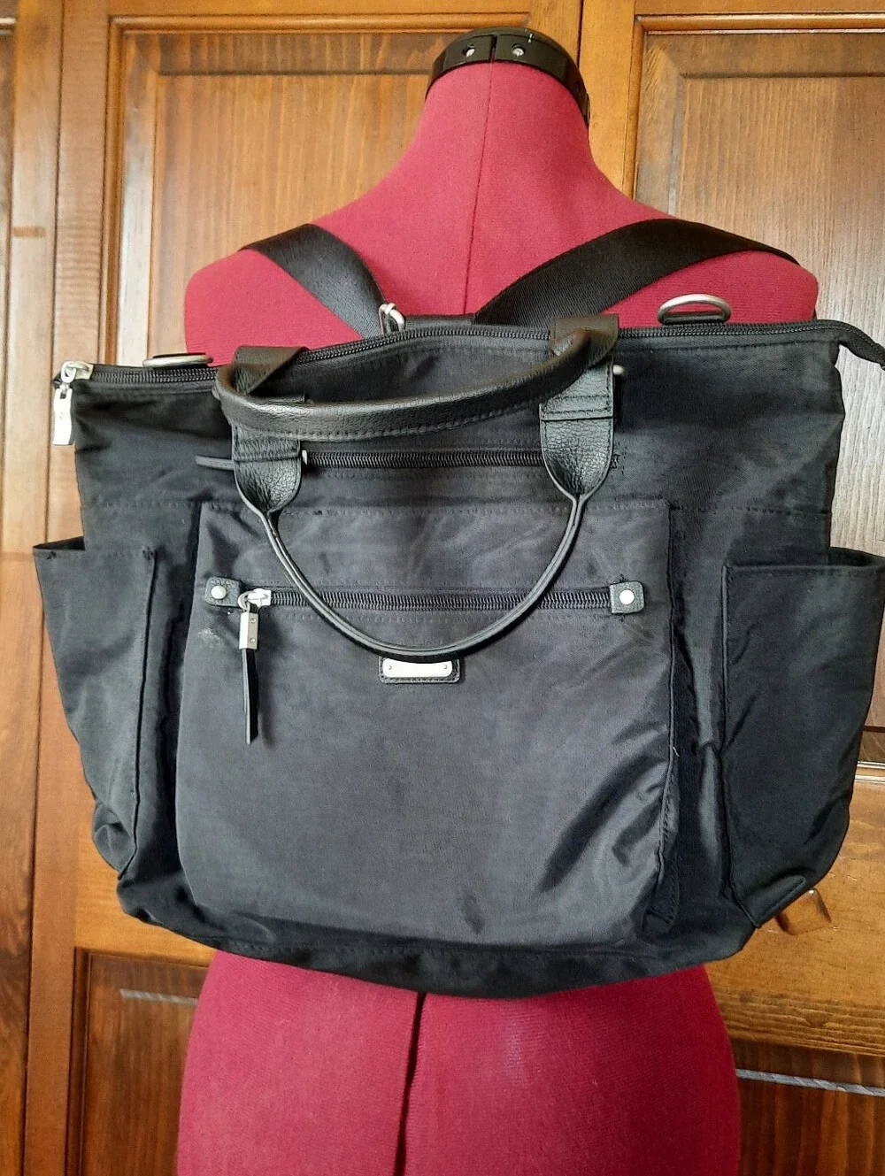 Baggallini 3-in-1 Convertible Backpack Tote Crossbody Black Nylon Travel Purse